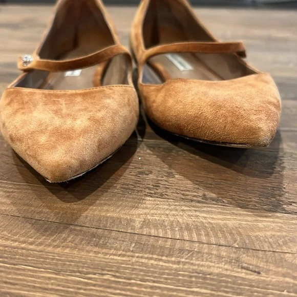 Tabitha Simmons Tan Suede Flats with Mary Jane Strap - Picture 2 of 6